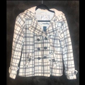 Gray plaid pea coat jacket